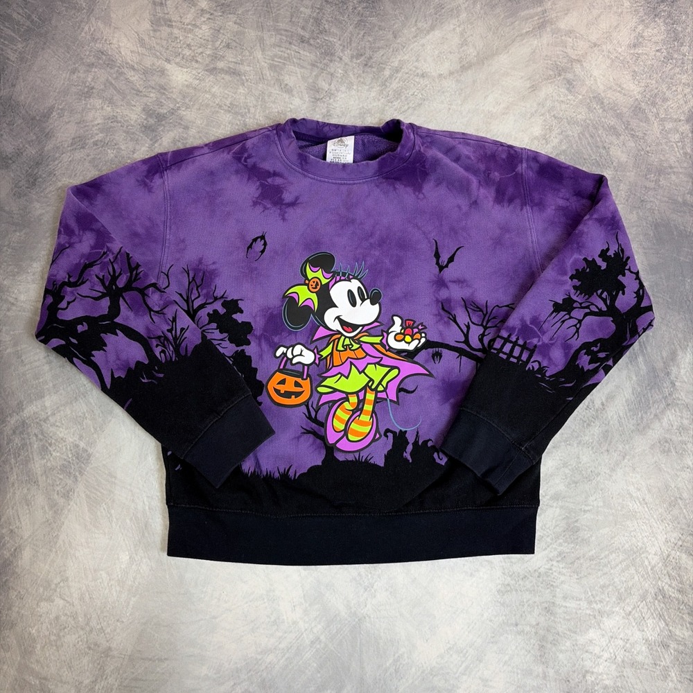 Disney Sweatshirt Kids 13 Purple Tie Dye Halloween Minnie Mickey Witch Vampire